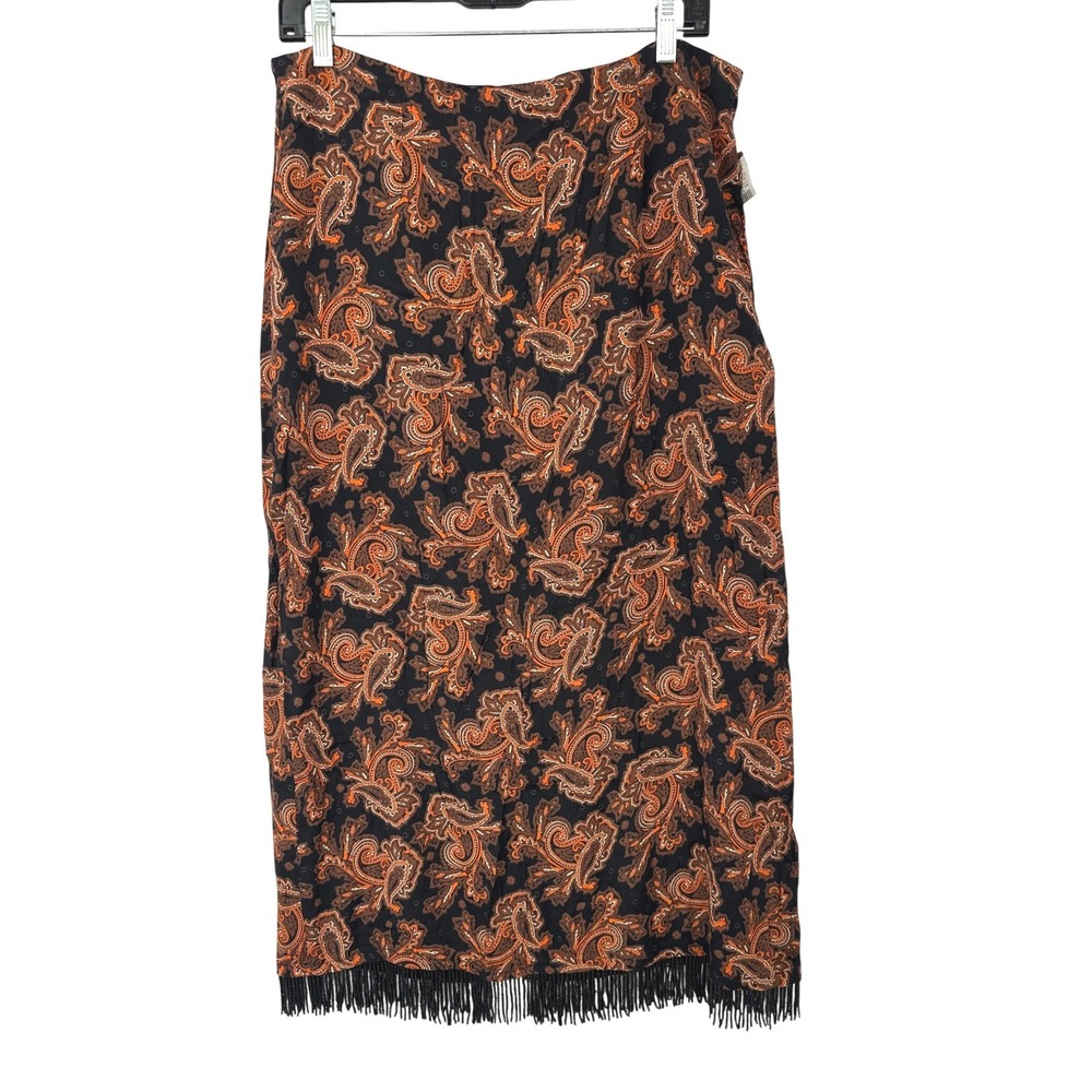 Vintage Clio Maxi Skirt 12 Black Orange Paisley Beaded Fringe Boho Y2K 90s Artsy